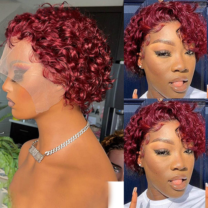 Pixie Cut Wig Short Curly Human Hair Wigs 13X1 Transparent Lace Wig For Women