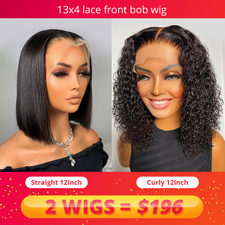 2 wig deal 13x4 transparent lace front bob wig 180% density