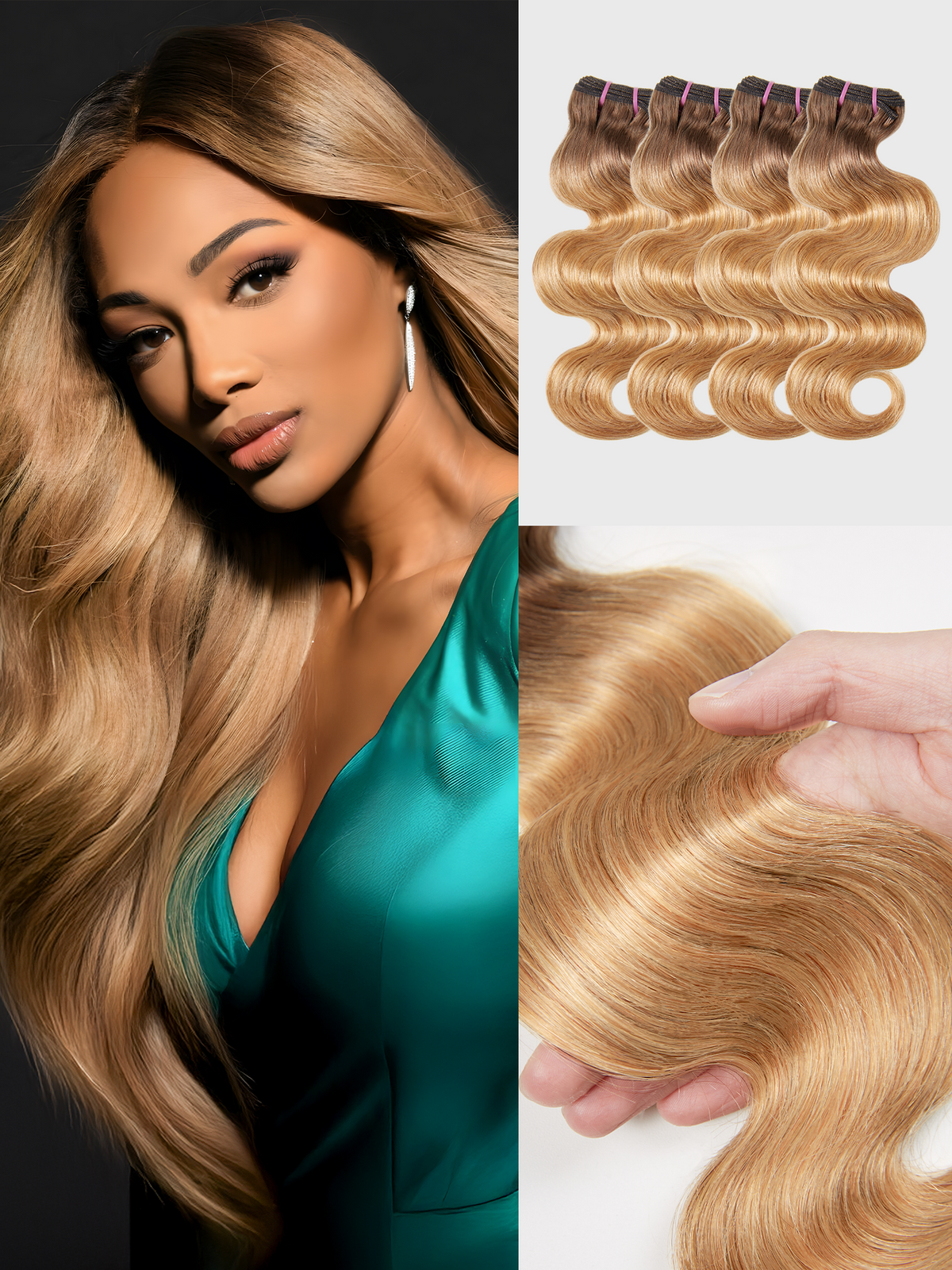 T4-27 Body Wave Bundles Virgin Brazilian Human Hair Extensions