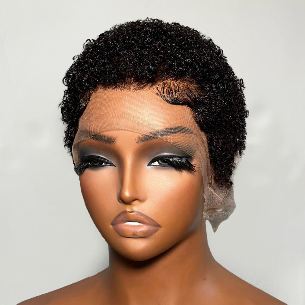 Full Lace Minimal Curly Afro Pixie Cut Wig With Drawstring Short Wig