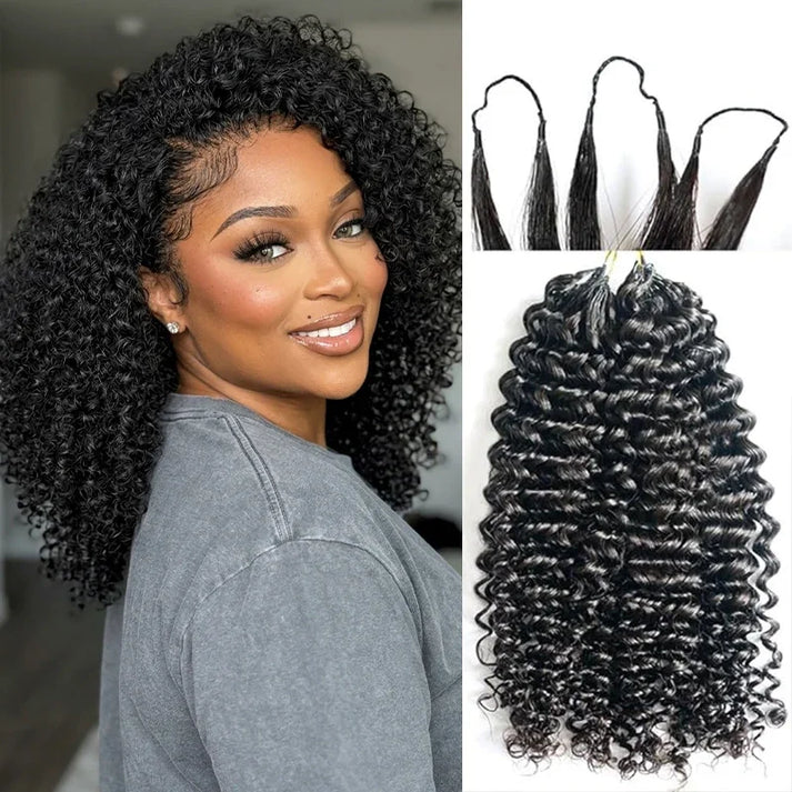 Natural Black Kinky Curly Crochet Hair Extensions Silky Feathered Effect Tangle Free