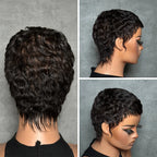 Peluca de corte pixie Peluca de máquina completa de cabello humano ondulado