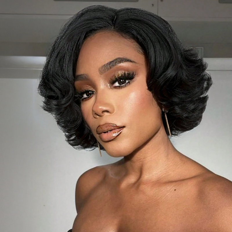 Natural Style Glueless Bob Wear Go 4x4 Wavy Wig 100% Human Hair