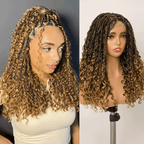 Bohemian Full Lace Braided Wig Honey Blonde Ombre with Baby Hair Synthetic 300% Density