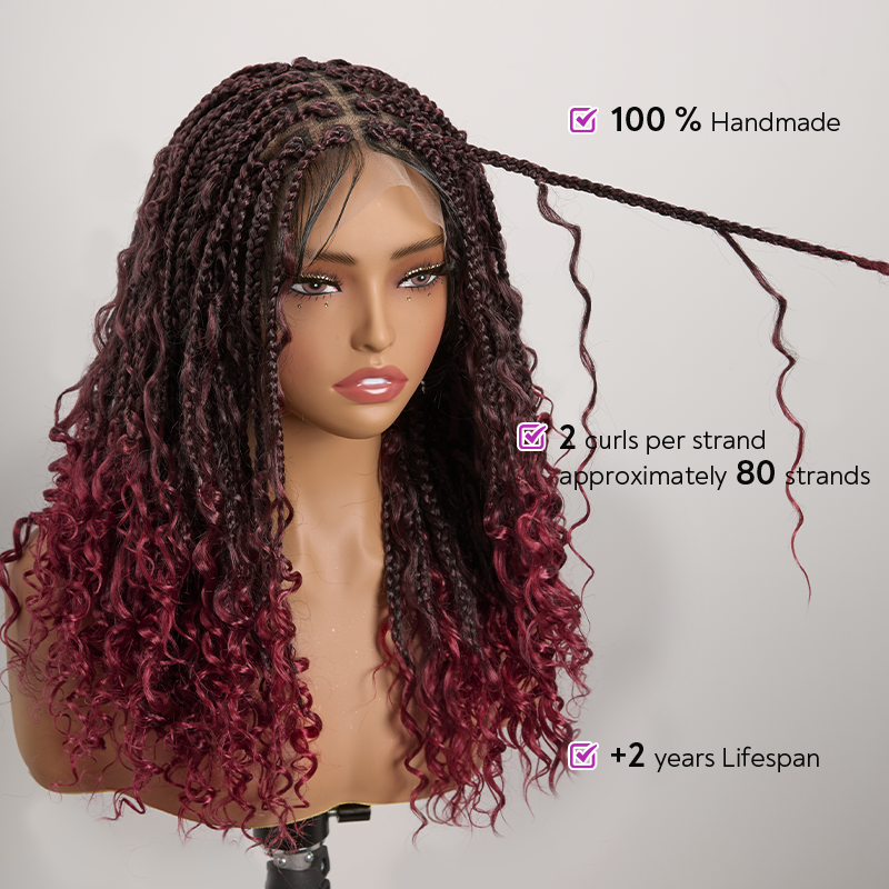 Bohemian Full Lace Braided Wig 99J Ombre with Baby Hair Synthetic 300% Density
