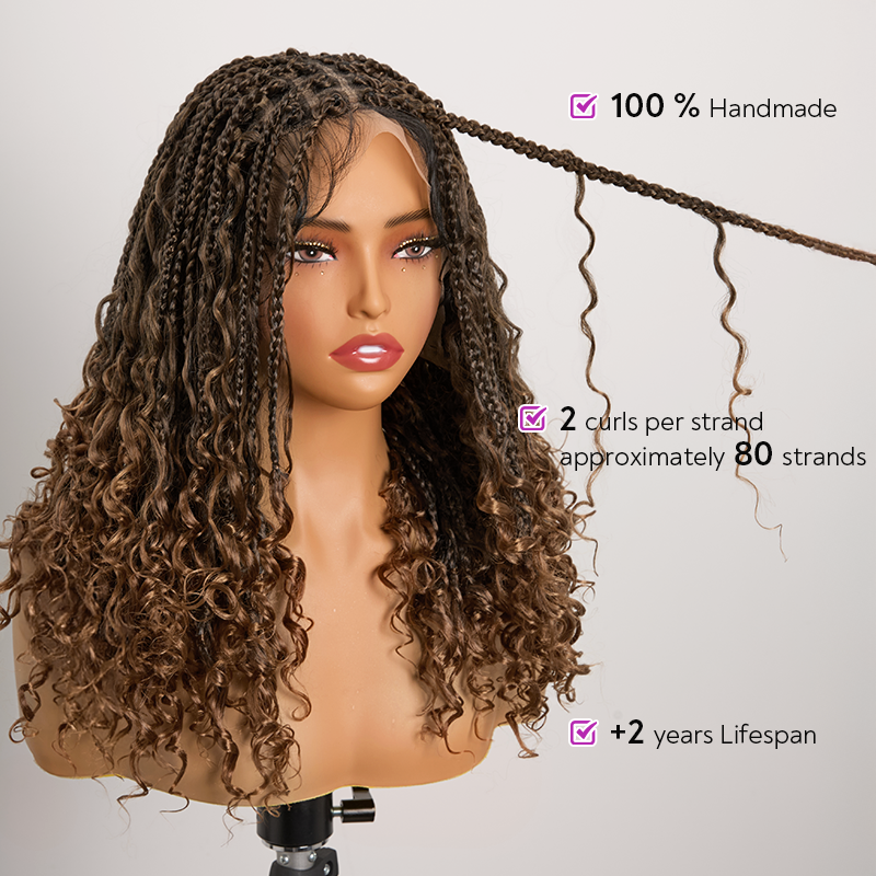 Bohemian Full Lace Braided Wig Brown Ombre with Baby Hair Synthetic 300% Density