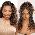 Bohemian Full Lace Braided Wig Brown Ombre with Baby Hair Synthetic 300% Density