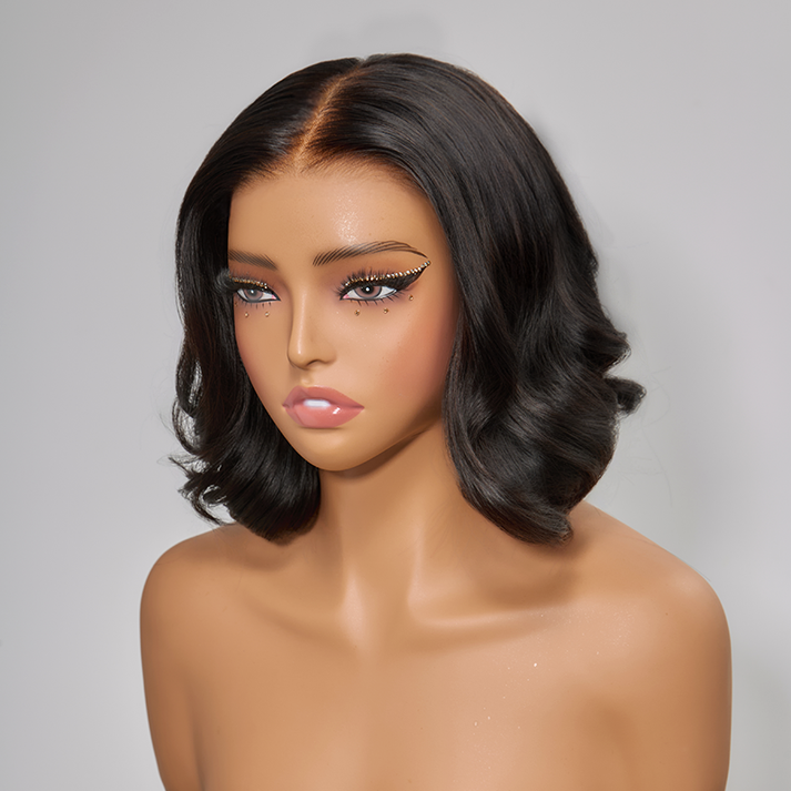 Natural Style Glueless Bob Wear Go 4x4 Wavy Wig 100% Human Hair