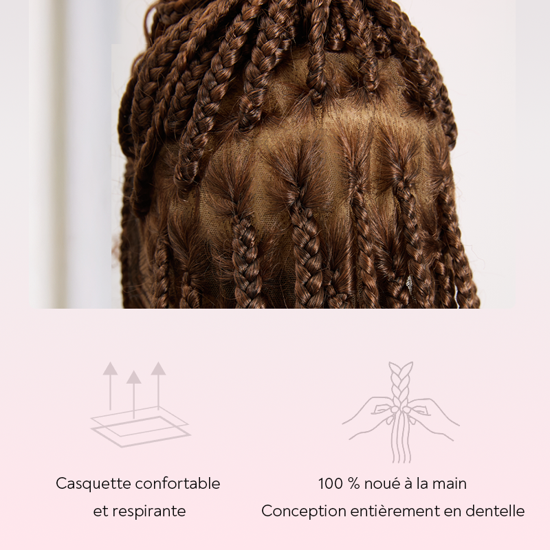 36 Inch Chocolate Brown Bohemian Braided Full Lace Wig With Baby Hair Premium Synthetic 300% Density