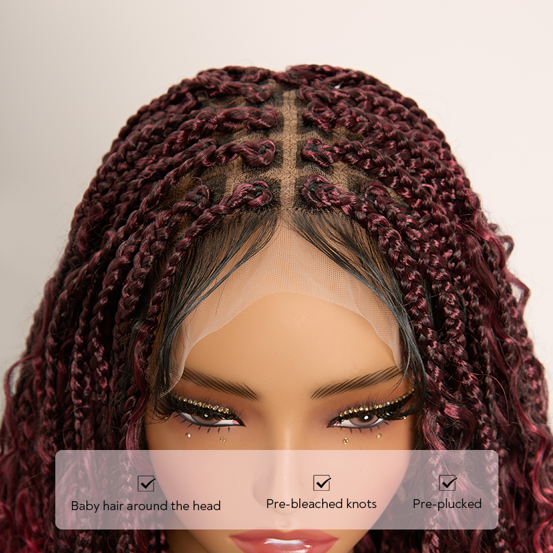 Bohemian Full Lace Braided Wig 99J Ombre with Baby Hair Synthetic 300% Density