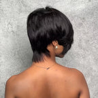Short Layered Glueless Pixie Wig with Asymmetrical Side Bangs