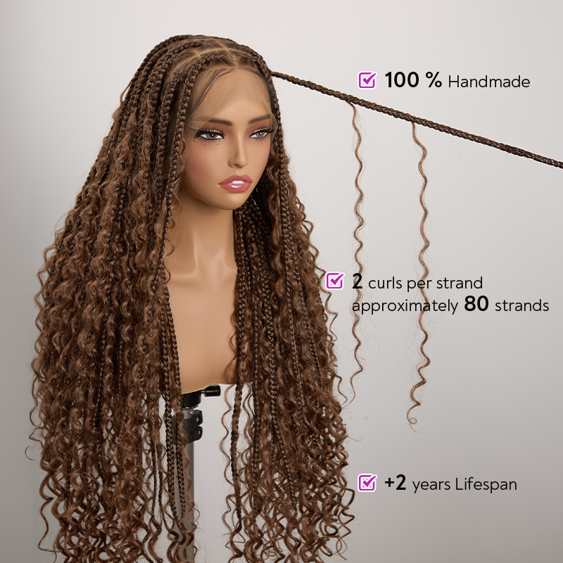 36 Inch Chocolate Brown Bohemian Braided Full Lace Wig With Baby Hair Premium Synthetic 300% Density