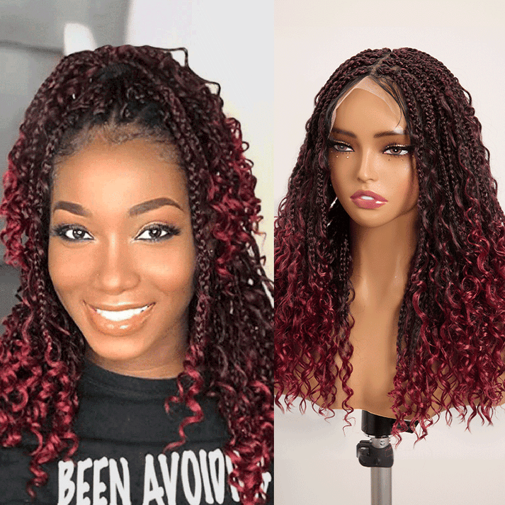 Bohemian Full Lace Braided Wig 99J Ombre with Baby Hair Synthetic 300% Density
