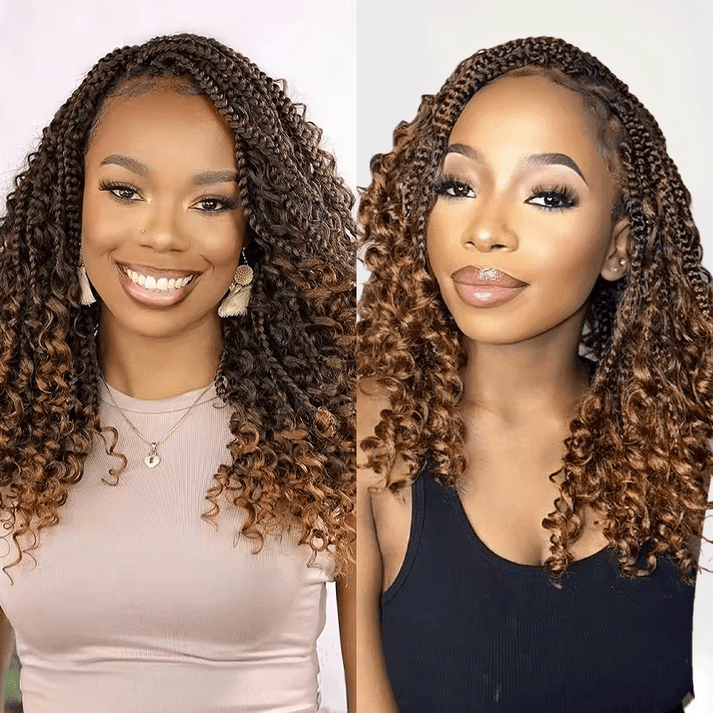 Bohemian Full Lace Braided Wig Brown Ombre with Baby Hair Synthetic 300% Density