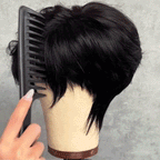 Short Layered Glueless Pixie Wig with Asymmetrical Side Bangs