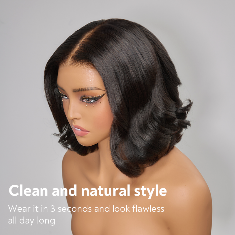 Natural Style Glueless Bob Wear Go 4x4 Wavy Wig 100% Human Hair