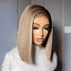 Easy to Wear 3 Seconds Glueless Milk Tea Gray Color 13x4 Straight Bob Wig
