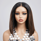 5x5 Glueless Highlight Color Straight Bob Wig 100% Human Hair