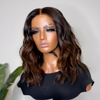 Gorgeous Glueless Brown Ombre Bob Wear Go 5x5 Wavy Wig 100% Human Hair
