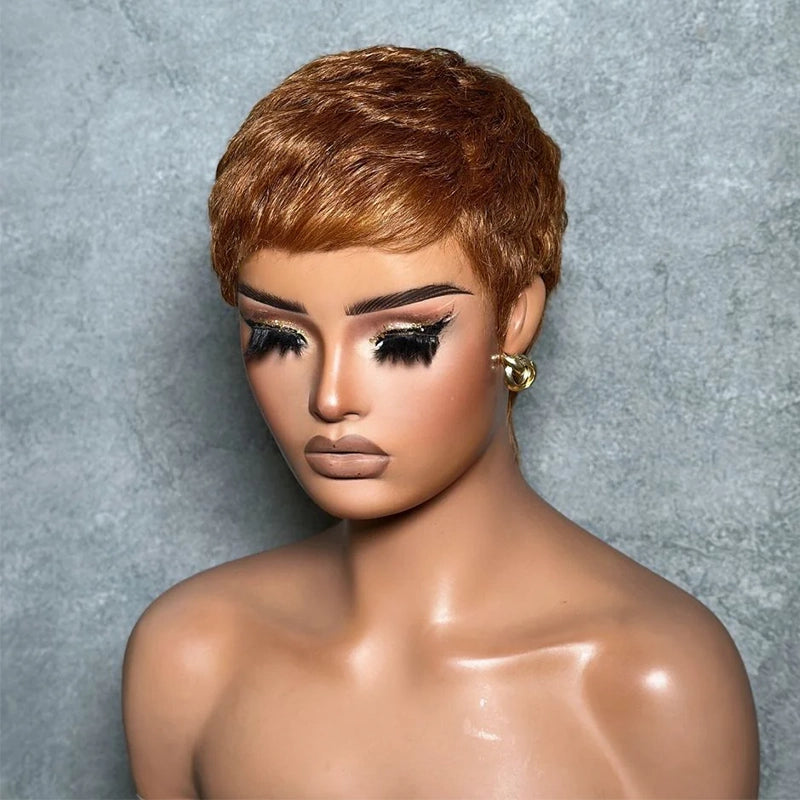 Colorful Full Lace Pixie Cut Wig 100% Human Hair Wig With Drawstring Wispy Bangs