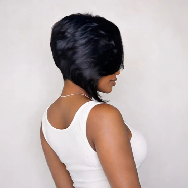 Full Lace Short Asymmetrical Side Part Style Half Pixie Wig