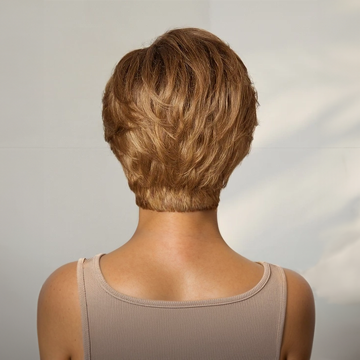 Glueless Layered Tangle Free Honey Blonde Color 7x4 Pixie Cut Wig