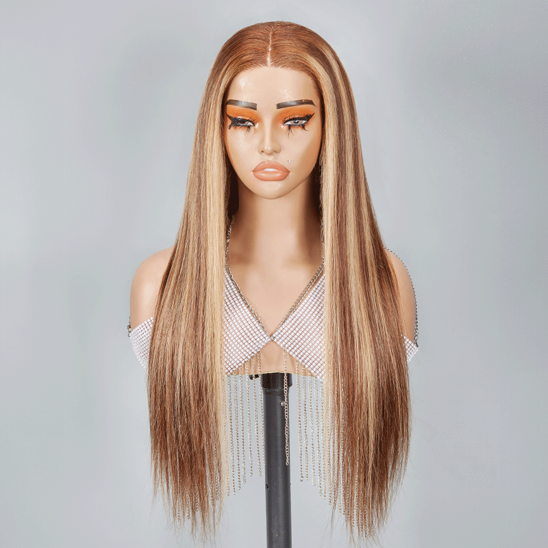 9x6 Glueless Blonde Highlight Wig Straight Human Hair
