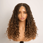 Bohemian Full Lace Braided Wig Brown Ombre with Baby Hair Synthetic 300% Density