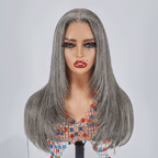 7x5 Glueless Sleek Salt & Pepper Color Straight Wig