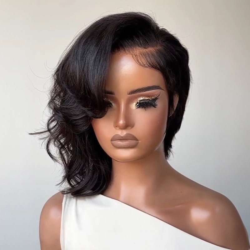 Full Lace Short Asymmetrical Side Part Style Half Pixie Wig