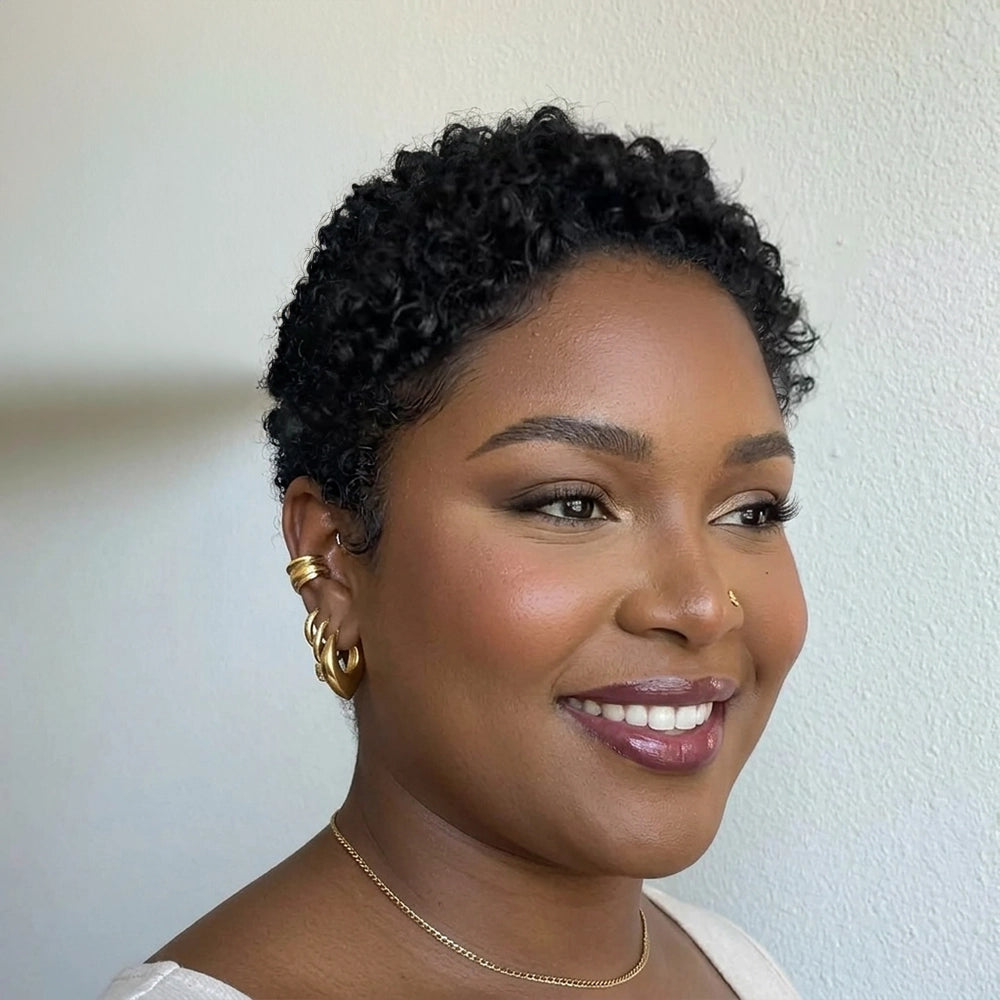 Full Lace Minimal Curly Afro Pixie Cut Wig With Drawstring Short Wig