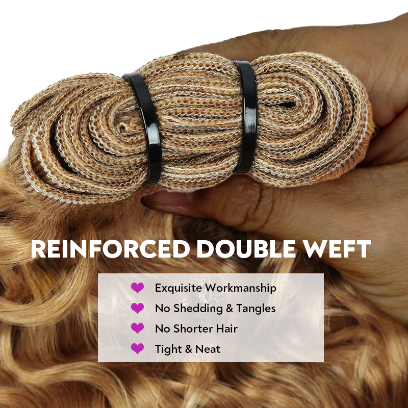 Burmese Curly Hair Extensions Honey Blonde Color 100% Natural Unprocessed Raw Weave