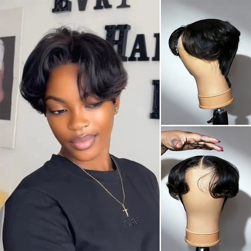 Put On And Go Mid Part 90s Layered Pixie Cut Wig With Bangs