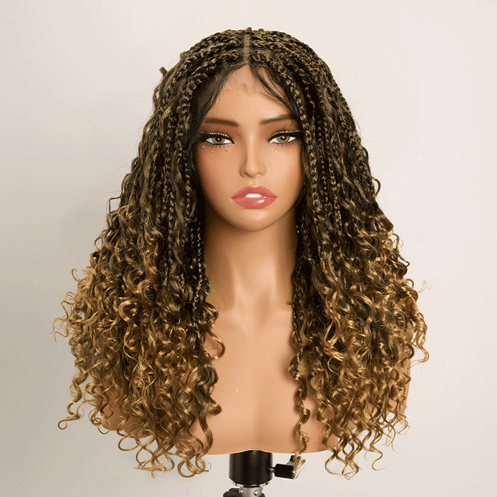 Bohemian Full Lace Braided Wig Honey Blonde Ombre with Baby Hair Synthetic 300% Density