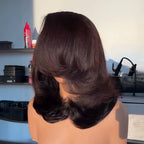 Glueless 13x4 Side Part Layered Black/Brown Wavy Mid-Length Wig
