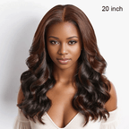 black woman wear 9x6 Glueless Peekaboo Bronze Brown Bob Wig Loose Body Wave
