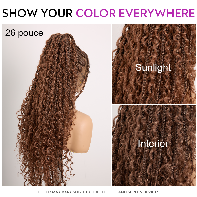 36 Inch Chocolate Brown Bohemian Braided Full Lace Wig With Baby Hair Premium Synthetic 300% Density