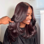 5x5 Glueless Dark Burgundy Layered Body Wave Wig (24 Hours Shipping)