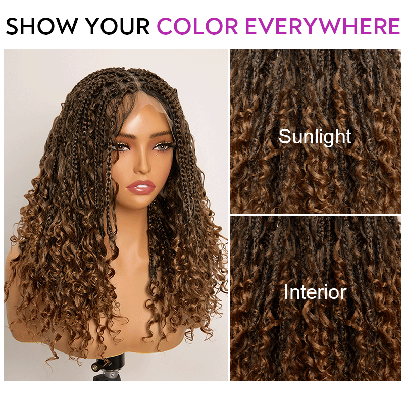 Bohemian Full Lace Braided Wig Brown Ombre with Baby Hair Synthetic 300% Density