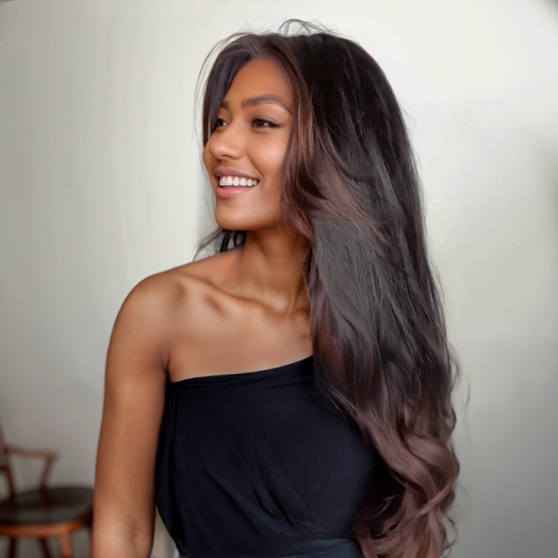 13x4 Glueless Highlight Brown Mixed Black Color Wavy Wig