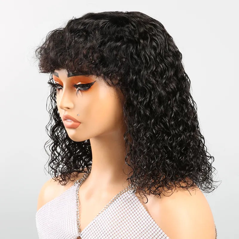 Voluminous Glueless Bob Curly With Bangs 3s Wear Go Wig 