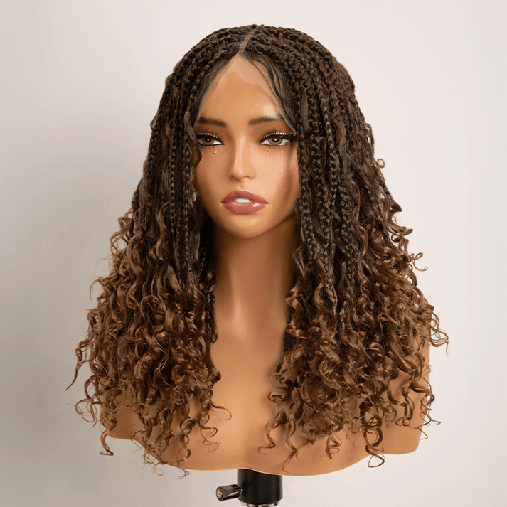 Bohemian Full Lace Braided Wig Brown Ombre with Baby Hair Synthetic 300% Density