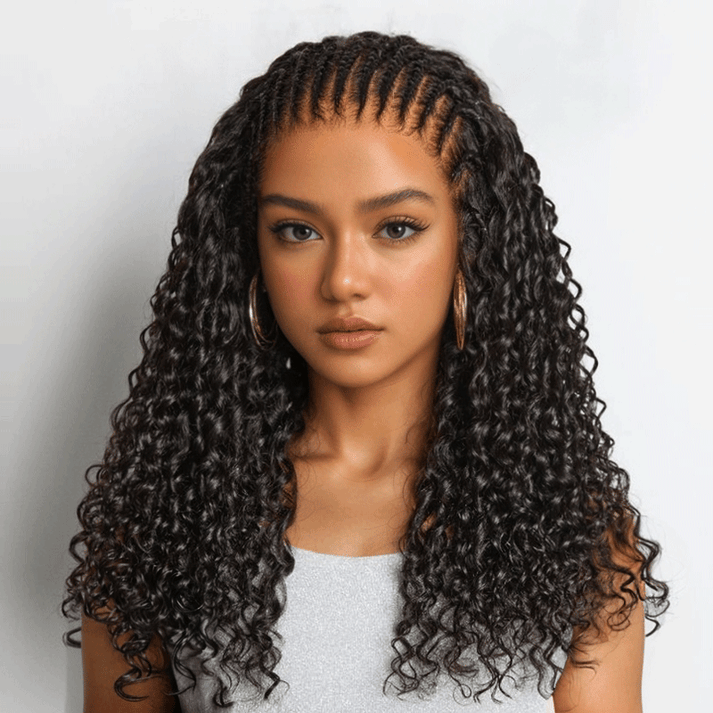 Glueless Knotless 13x4 Deep Curly Braid Wig with Flexi-Fit Drawstring Cap