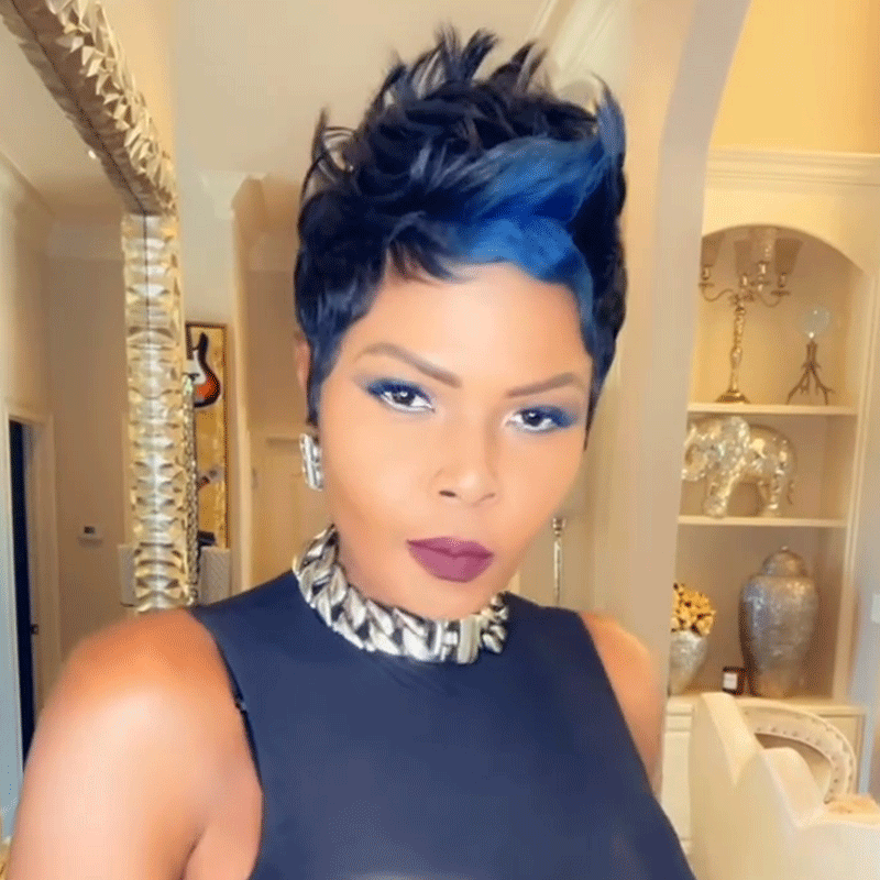 Full Lace Blue Highlight Short Wig