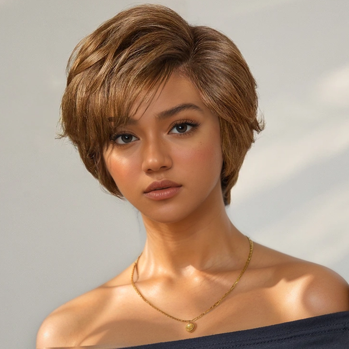 Glueless Layered Tangle Free Honey Blonde Color 7x4 Pixie Cut Wig