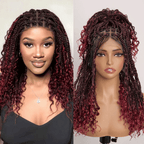 Bohemian Full Lace Braided Wig 99J Ombre with Baby Hair Synthetic 300% Density