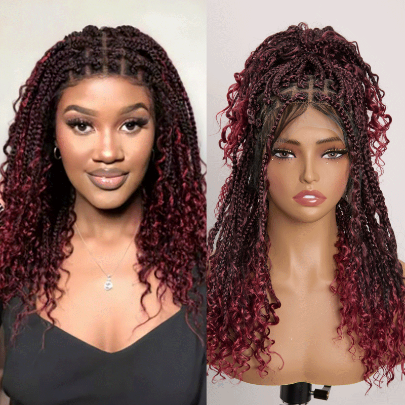 Bohemian Full Lace Braided Wig 99J Ombre with Baby Hair Synthetic 300% Density