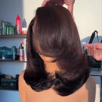 Glueless 13x4 Side Part Layered Black/Brown Wavy Mid-Length Wig