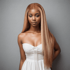 black woman wear 9x6 Glueless Blonde Highlight Wig Straight Human Hair