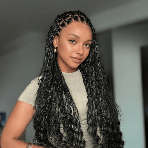 36 Inch Chocolate Brown Bohemian Braided Full Lace Wig With Baby Hair Premium Synthetic 300% Density